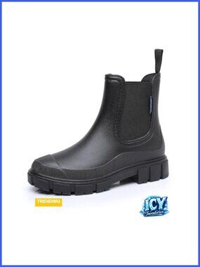 Womens Waterproof PVC Rain Boots Slip Resistant Chelsea Ankle Boots